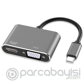 Ally Multiport Usb Type C To HDMİ+VGA HUB Çevirici Adaptör