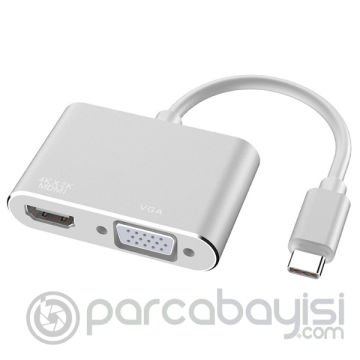 Ally Multiport Usb Type C To HDMİ+VGA HUB Çevirici Adaptör