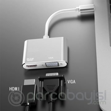 Ally Multiport Usb Type C To HDMİ+VGA HUB Çevirici Adaptör