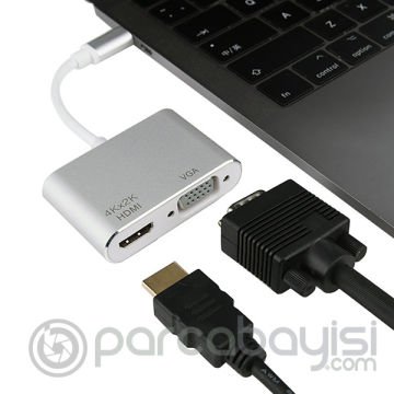 Ally Multiport Usb Type C To HDMİ+VGA HUB Çevirici Adaptör