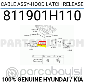 Kia Ceed Motor Kaput Açma Teli Orjinal | 811901H110