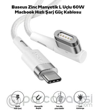 Baseus Zinc Manyetik L Uçlu 60W Macbook Hızlı Şarj Güç Kablosu 2m