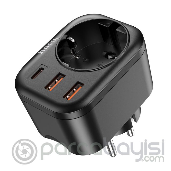 HOCO NS3 Multifonksiyonel Type-C + 2 USB + 240V Mega Hızlı Şarj Adaptörü Priz