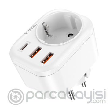 HOCO NS3 Multifonksiyonel Type-C + 2 USB + 240V Mega Hızlı Şarj Adaptörü Priz