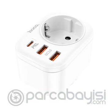 HOCO NS3 Multifonksiyonel Type-C + 2 USB + 240V Mega Hızlı Şarj Adaptörü Priz