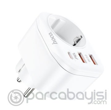 HOCO NS3 Multifonksiyonel Type-C + 2 USB + 240V Mega Hızlı Şarj Adaptörü Priz