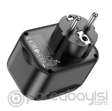 HOCO NS3 Multifonksiyonel Type-C + 2 USB + 240V Mega Hızlı Şarj Adaptörü Priz