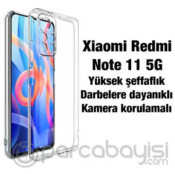 Ally Xiaomi Redmi Note 11 5G Kılıf Kamera Korumalı Ultra İnce Şeffaf Silikon Kılıf