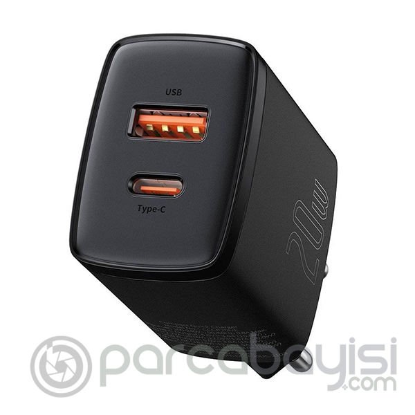 Baseus Compact 20W USB + TYPE-C Çıkışlı QC3.0 Hızlı Şarj Başlığı Şarj Aleti