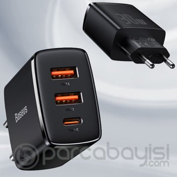 Baseus Compact 30W 2 USB + TYPE-C Çıkışlı Hızlı Şarj Başlığı