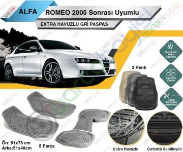 Alfa Romeo 2005 Sonrası Uyumlu Extra Havuzlu Kesilebilir Gri Paspas