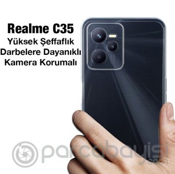 Ally Realme C35 Kılıf Kamera Korumalı Ultra İnce Şeffaf Silikon Kılıf