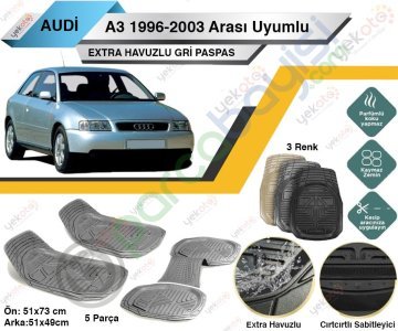 Audi A3 1996-2003 Arası Uyumlu Extra Havuzlu Kesilebilir Gri Paspas