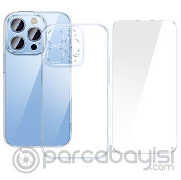 Baseus Crystal iPhone 14 Pro Max 6.7 Ultra-Thin Silikon Kılıf + Tempered Ekran Koruyucu Set