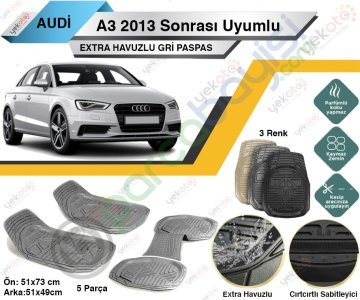 Audi A3 2013 Sonrası Uyumlu Extra Havuzlu Kesilebilir Gri Paspas