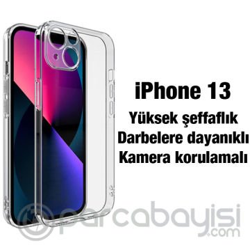 Ally iPhone 13 6.1 inç Kılıf Kamera Korumalı Ultra İnce Şeffaf Silikon Kılıf