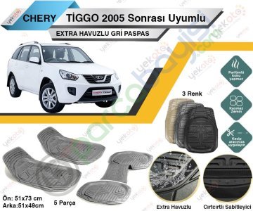Chery Tiggo 2005 Sonrası Uyumlu Extra Havuzlu Kesilebilir Gri Paspas