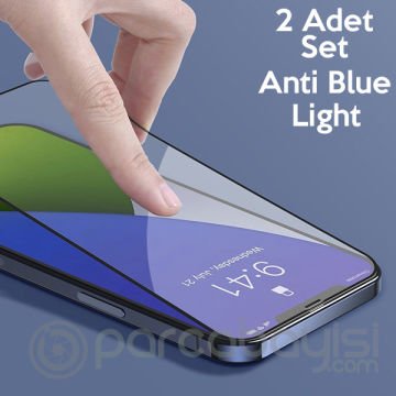 Baseus İPhone 12-12 Pro 0.3MM Full Anti Blue Light Tempered Cam Ekran Koruyucu 2Adet Set