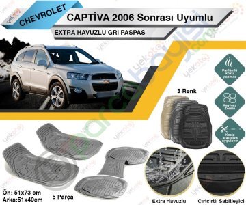 Chevrolet Captiva 2006 Sonrası Uyumlu Extra Havuzlu Kesilebilir Gri Paspas