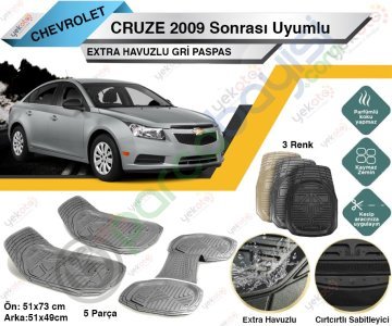 Chevrolet Cruze 2009 Sonrası Uyumlu Extra Havuzlu Kesilebilir Gri Paspas