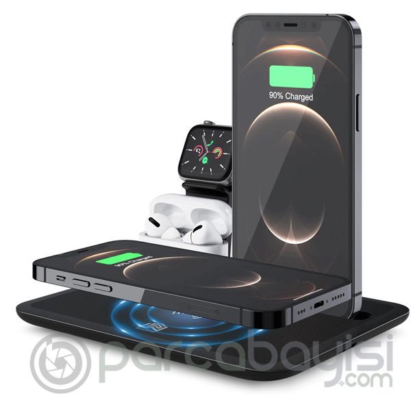 ALLY 4 in1 15W Kablosuz Hızlı Şarj Standı İPhone+İwatch+AirPods Pro Wireless