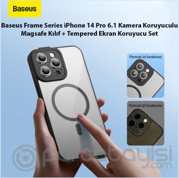 Baseus Frame Series iPhone 14 Pro 6.1 Kamera Koruyuculu Magsafe Kılıf + Tempered Ekran Koruyucu Set