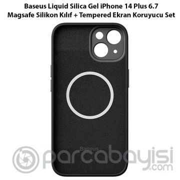 Baseus Liquid Silica Gel iPhone 14 Plus 6.7 Magsafe Silikon Kılıf + Tempered Ekran Koruyucu Set
