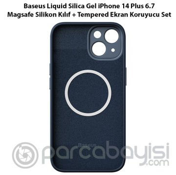 Baseus Liquid Silica Gel iPhone 14 Plus 6.7 Magsafe Silikon Kılıf + Tempered Ekran Koruyucu Set
