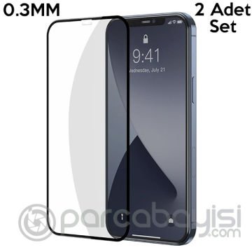 Baseus İPhone 12-12 Pro 6.1 0.3MM 3D Full Tempered Cam Ekran Koruyucu 2Adet Set