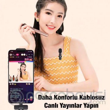 Ally K8 Lightning iPhone Tak Konuş Wireless Kablosuz Mini Yaka Mikrofonu Canlı Yayın Mikrofonu