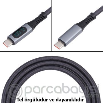 Ally USB. 3.2 100W Type-C to Type-C Dijital Göstergeli 8K Görüntü-Data ve Hızlı Şarj Kablosu 1m