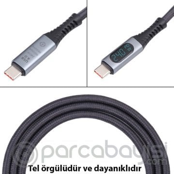 Ally USB 4.0 240W Type-C to Type-C Dijital Göstergeli 8K Görüntü-Data ve Hızlı Şarj Kablosu 1m
