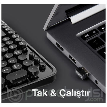 ALLY Mofi 2.4G Retro Daktilo Tipi Kablosuz Q Klavye ve Mouse Seti