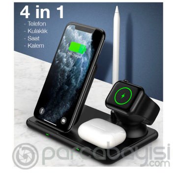 ALLY W58 15W Qi Hızlı Şarj 4 in 1 iPhone+ AirPods Pro Kablosuz Şarj Standı