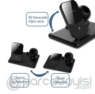 ALLY W58 15W Qi Hızlı Şarj 4 in 1 iPhone+ AirPods Pro Kablosuz Şarj Standı