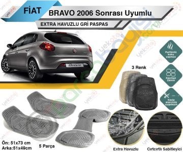 Fiat Bravo 2006 Sonrası Uyumlu Extra Havuzlu Kesilebilir Gri Paspas