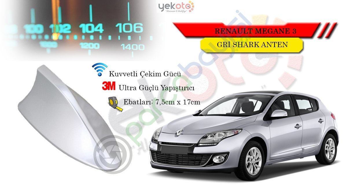 Renault Megane 3 Uyumlu Gri Shark Anten Köpek Balığı Anten