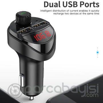 KUULAA Bluetooth Aktarım Mp3 Araç Kiti Dual Usb Araç Şarjı