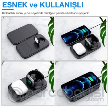 ALLY W66 15W 3 in1 Android + iPhone Taşınabilir Mini Kablosuz Hızlı Şarj Standı