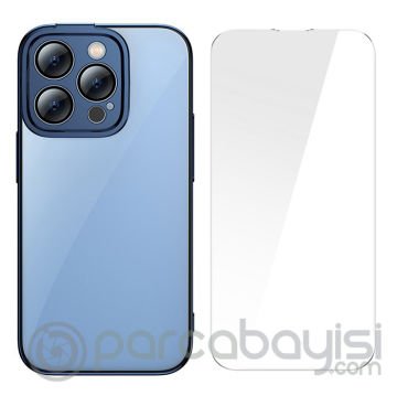 Baseus Glitter iPhone 14 Pro Max 6.7 Renkli Kenar Silikon Kılıf + Tempered Ekran Koruyucu Set