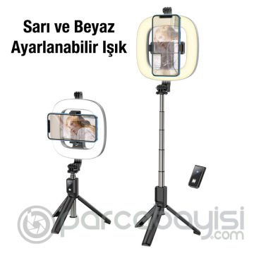 HOCO LV03 Plus Uzaktan Kontrol Canlı Yayın Işığı Standlı Selfie Çubuğu Tripod