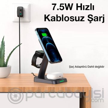 ALLY W68 15W 3in1 Manyetik ve Katlanabilir Portatif Masaüstü Kablosuz Şarj Standı