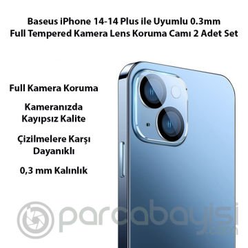 Baseus iPhone 14-14 Plus ile Uyumlu 0.3mm Full Tempered Kamera Lens Koruma Camı 2 Adet Set