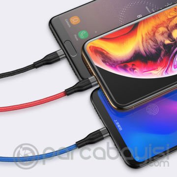 KUULAA 3in1 Type-C+İPhone+Micro 30CM Kısa Usb Şarj Kablsu