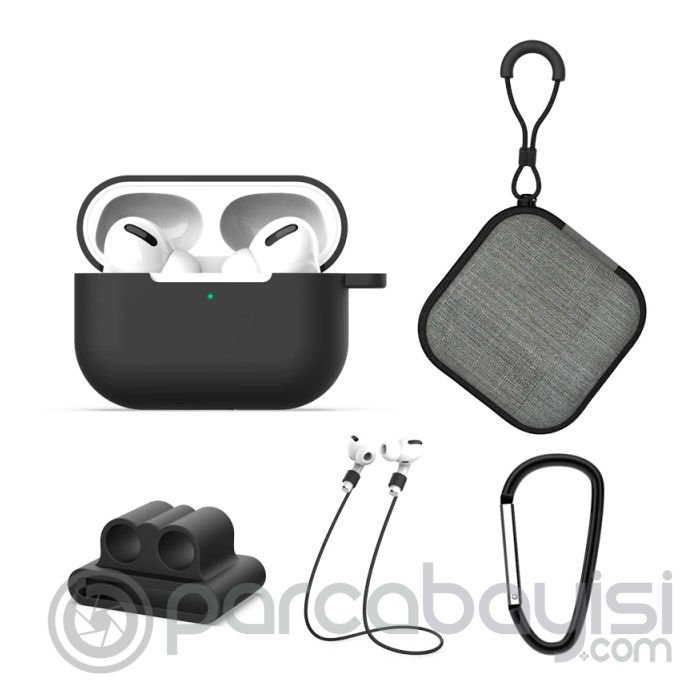 ALLY 5 in 1 Airpods Pro Kulaklık Kılıfı ve Kulaklık Koruma Çantası Full Set