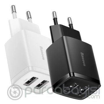 Baseus Compact Dual USB Çıkışlı 10.5W Hızlı Şarj Cihazı