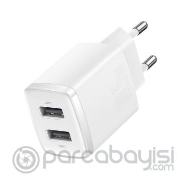 Baseus Compact Dual USB Çıkışlı 10.5W Hızlı Şarj Cihazı