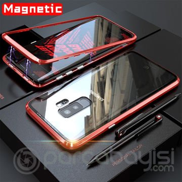 Ally Galaxy S9+plus Mıknatıslı 360 Koruma Arkası Cam Metal Frame Kılıf
