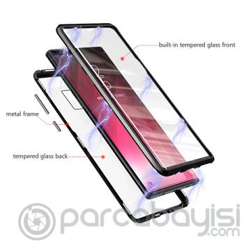 Ally Galaxy S9+plus Mıknatıslı 360 Koruma Arkası Cam Metal Frame Kılıf