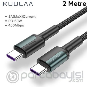 KUULAA Type C Type-C PD 60W QC4.0 Hızlı Şarj ve Data Kablosu 2Metre